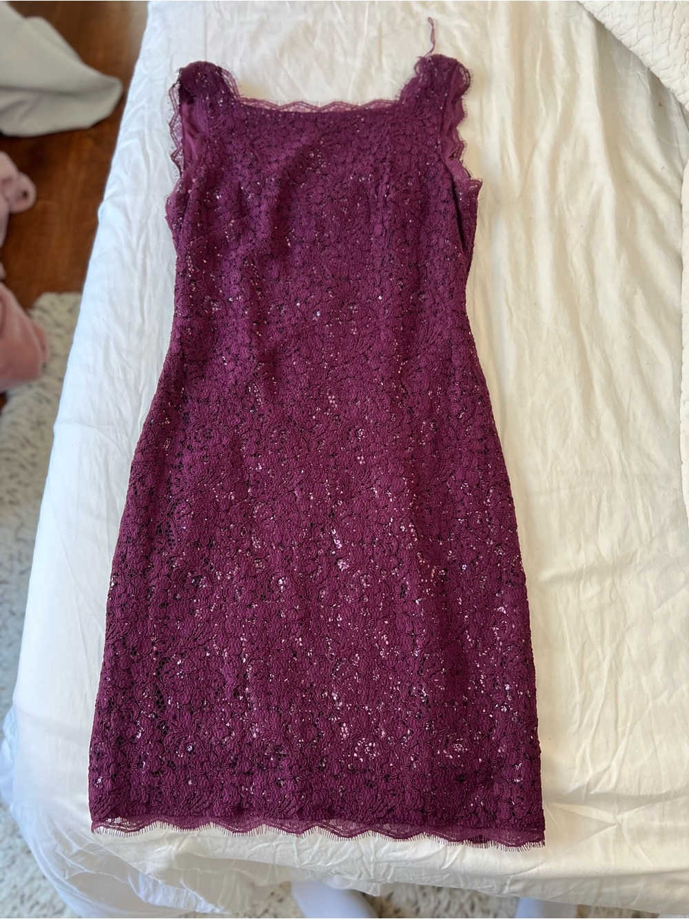 Adrianna Papell Purple Sequin Lace Midi Sheath Dress